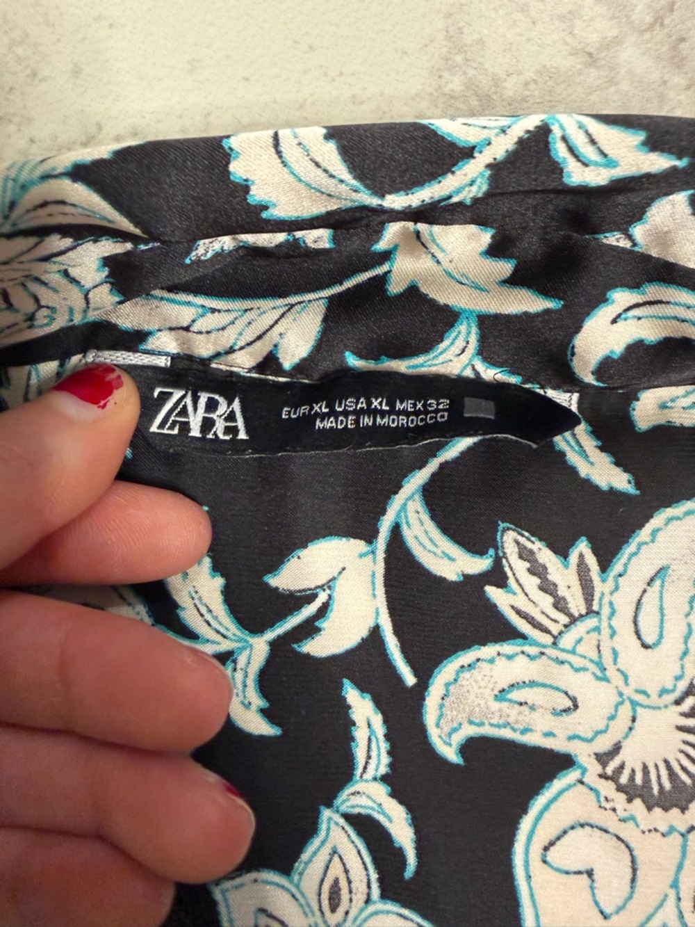 Zara | Black Floral Long-Sleeve Satin Boho Midi Shirt Dress | Sz XL - Picture 7 of 10